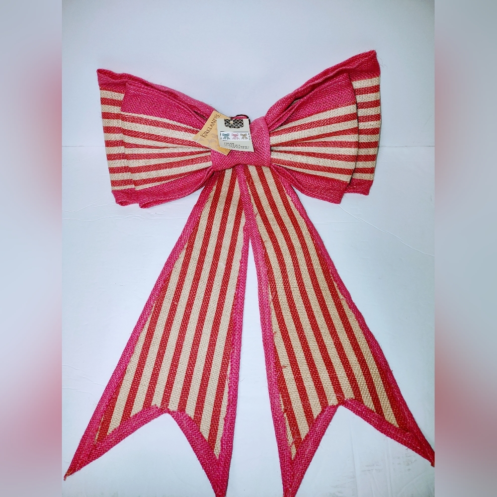 Kirkland's Fabric Pink and Beige 24" Christmas Wall hanging Bow